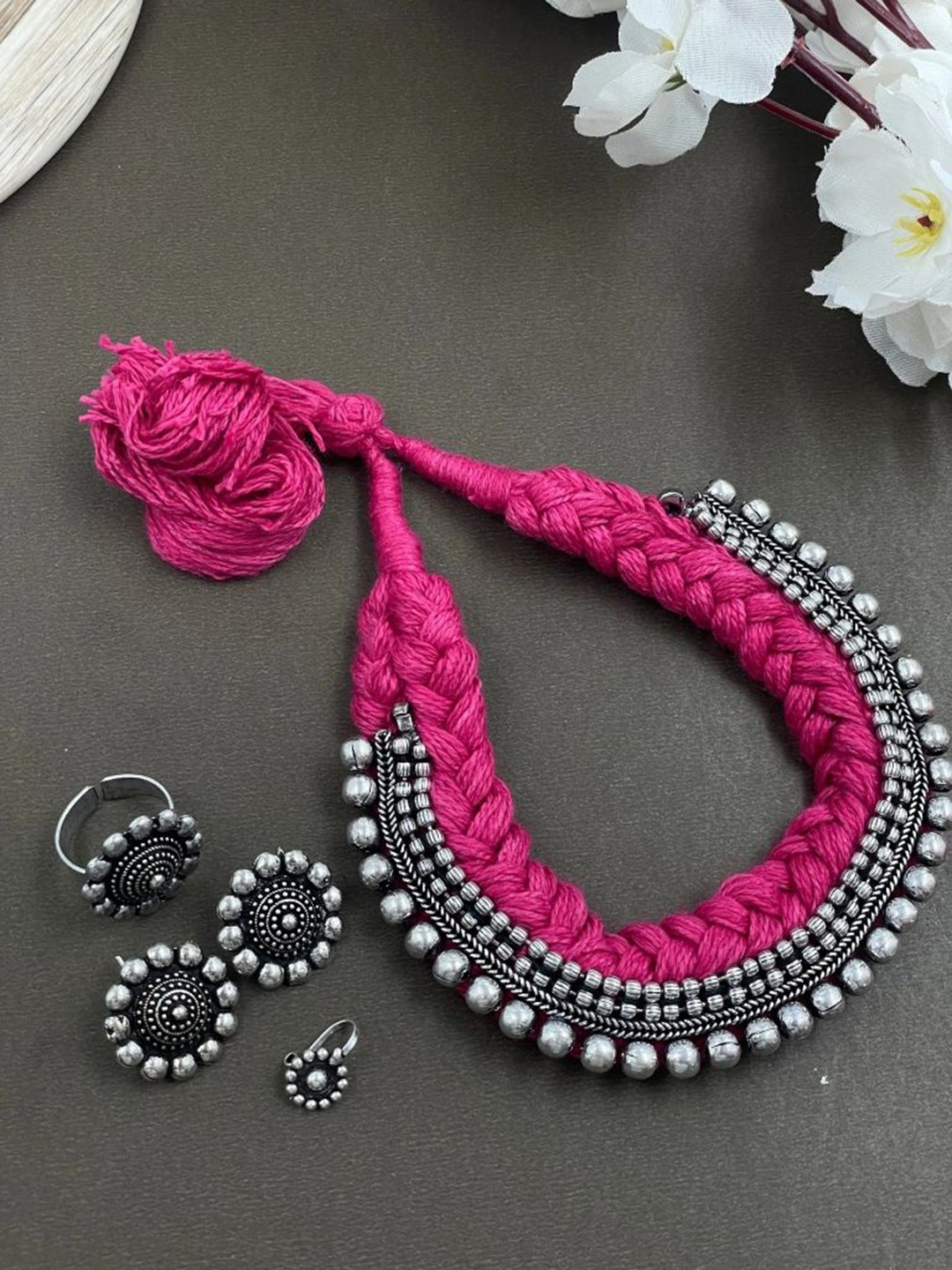 

NAMAN ARTS Silver Plated Oxidised Jewellery Set