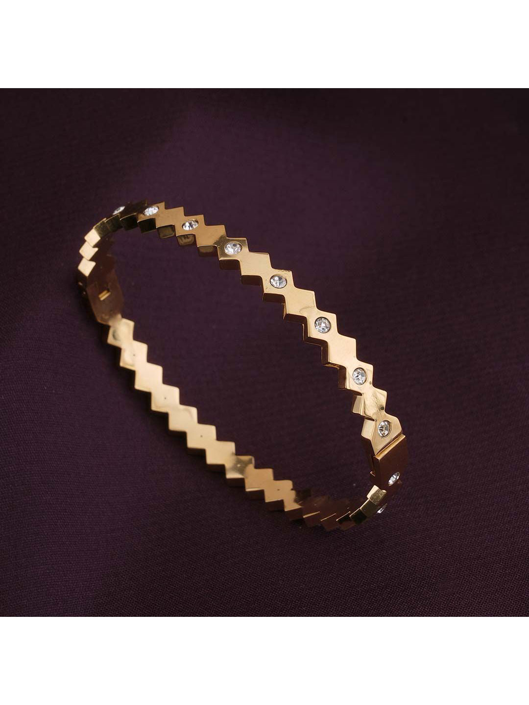 

PALMONAS Women Cubic Zirconia Gold-Plated Kada Bracelet
