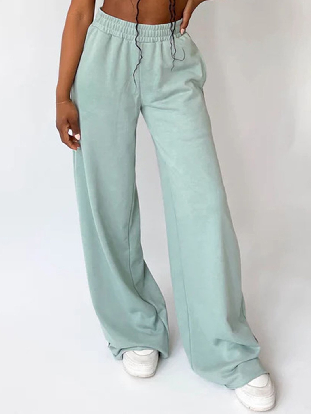 

LULU & SKY Women Loose Fit High-Rise Wide Leg Trousers, Green