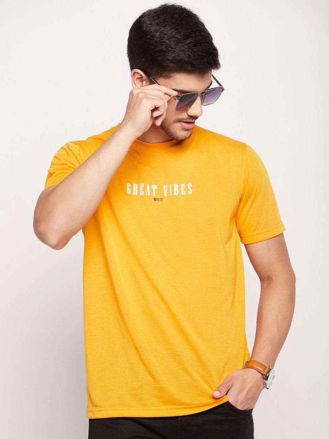 

UBX Men Printed T-shirt, Mustard