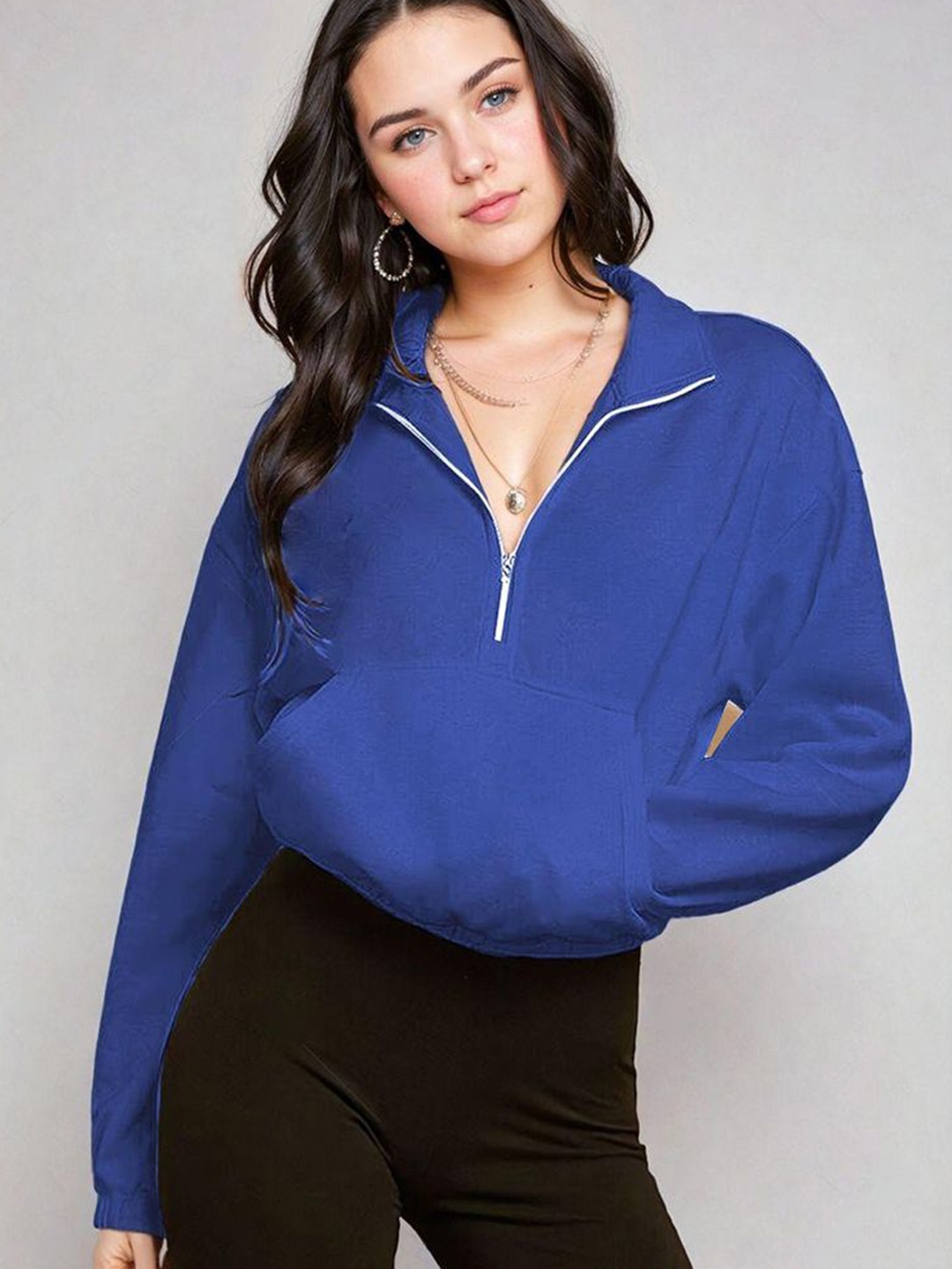 

Kotty Women Half Zipper Cotton Sweatshirt, Blue
