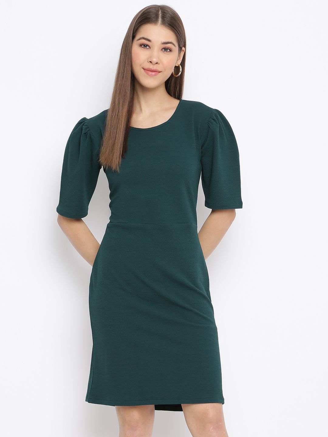 

DressBerry Women Puff Sleeve Sheath Dress, Green