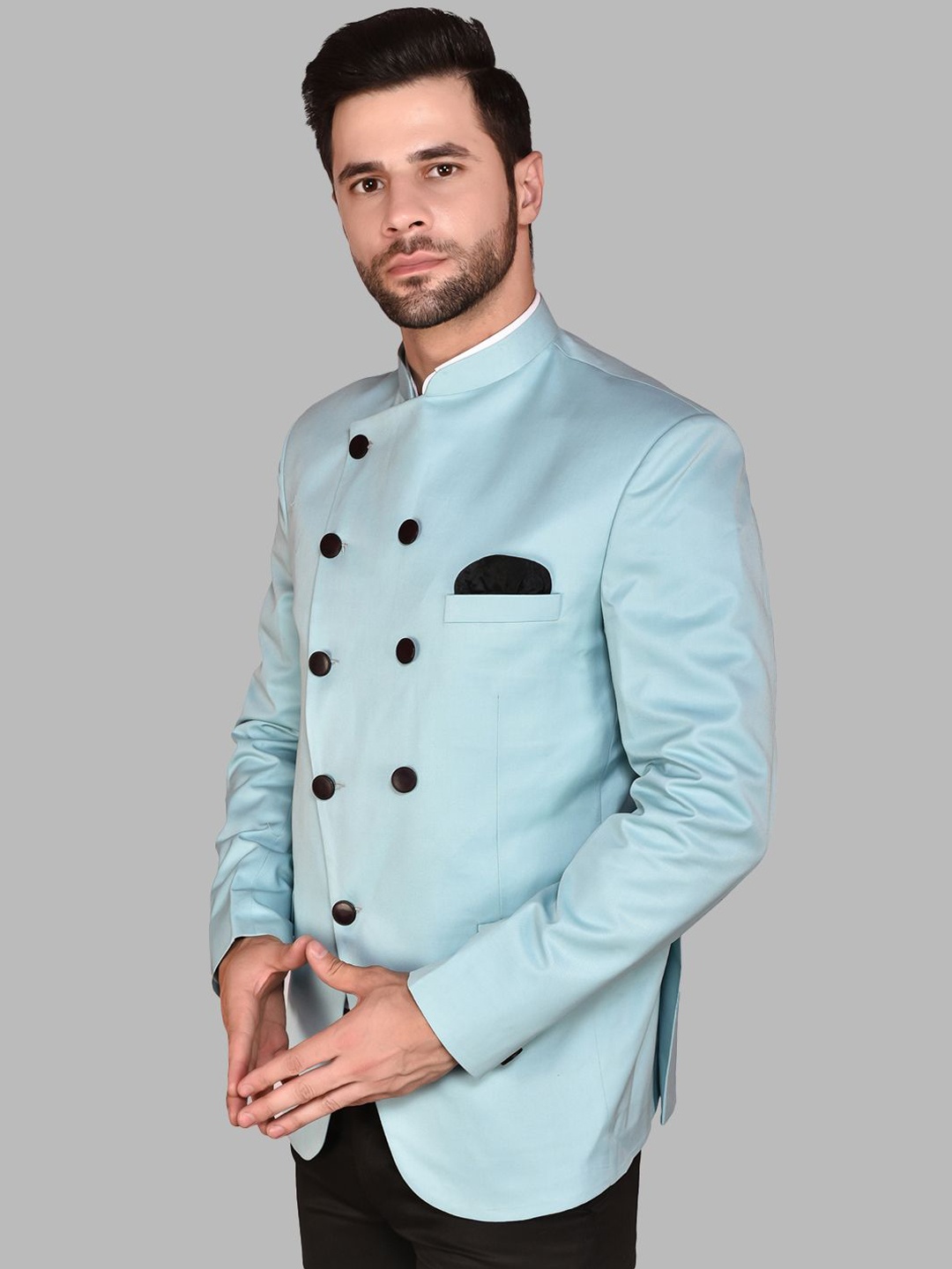 

PRINTINDIA Double Breasted Formal Blazer, Blue