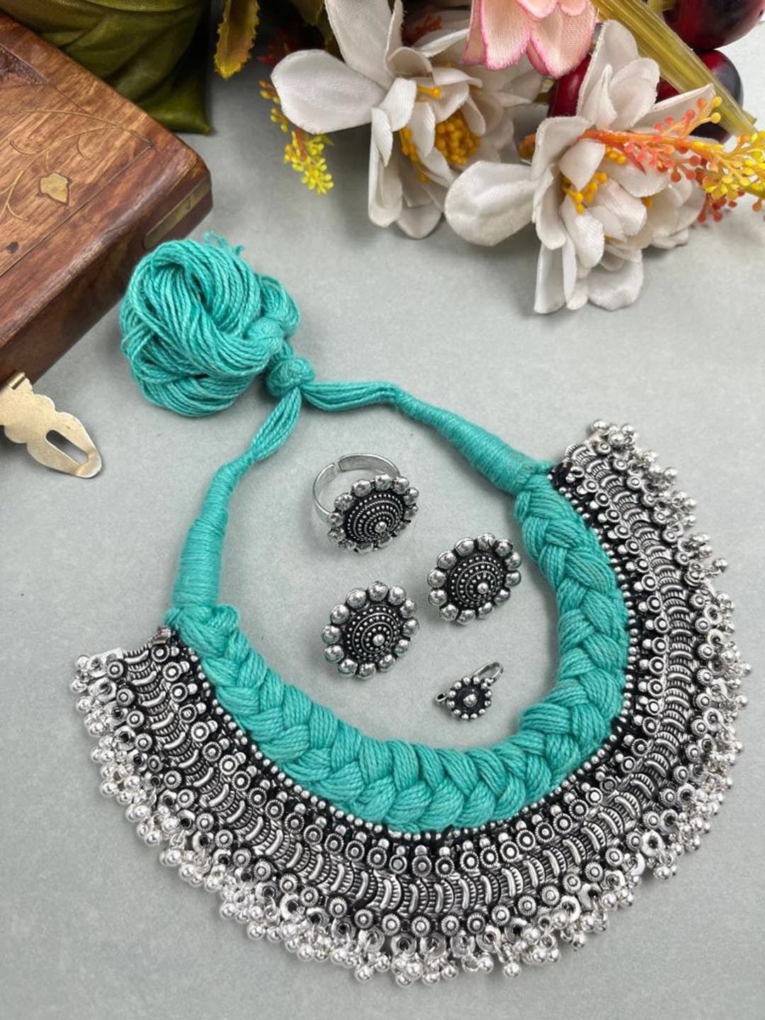 

NAMAN ARTS Ghungroo Silver Plated Oxidised Jewellery Set