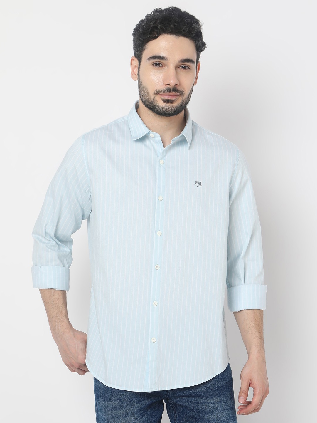 

SPYKAR Slim Fit Opaque Striped Casual Shirt, Blue
