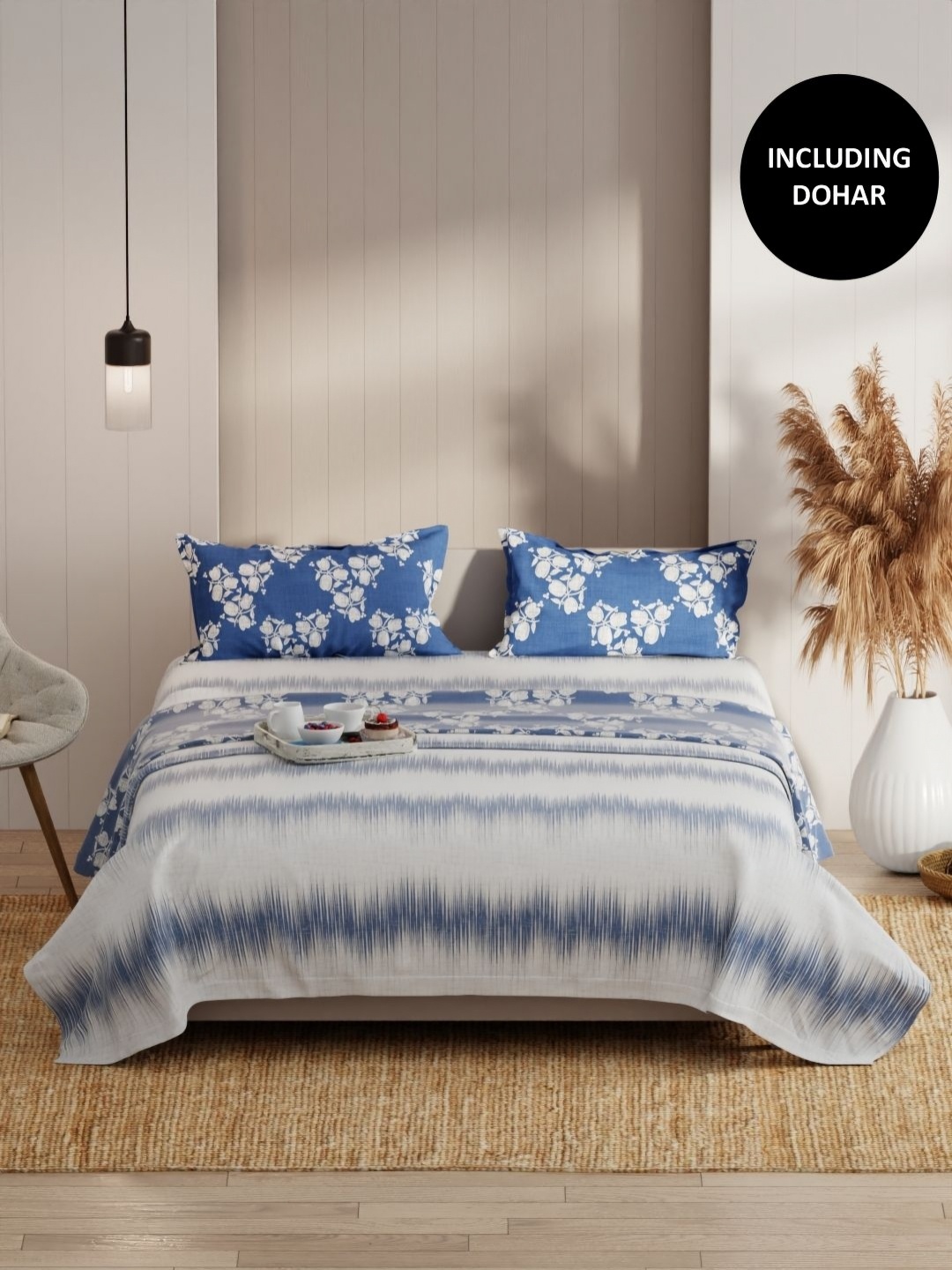 

KOPA Blue & White 4 Pcs Floral Printed Cotton Queen Comforter & Bedsheet 2 Pillow Covers