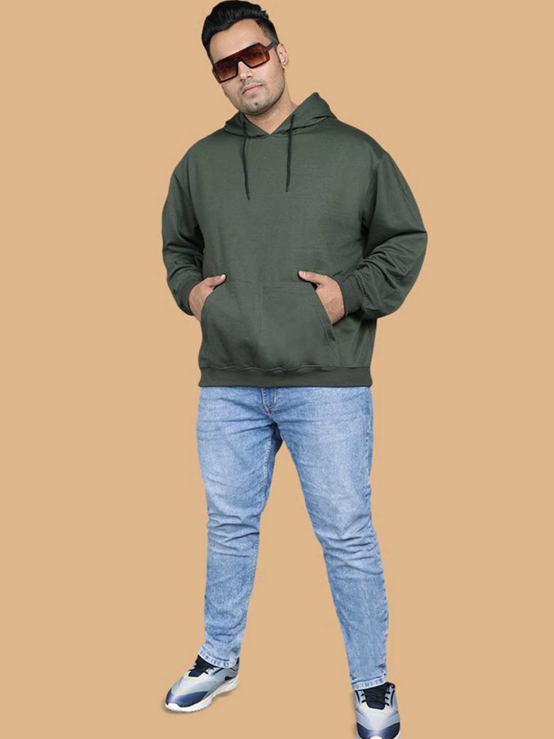 

Wear Your Opinion Men Plus Size Drop Shoulder Hooded Sweatshirt, Olive