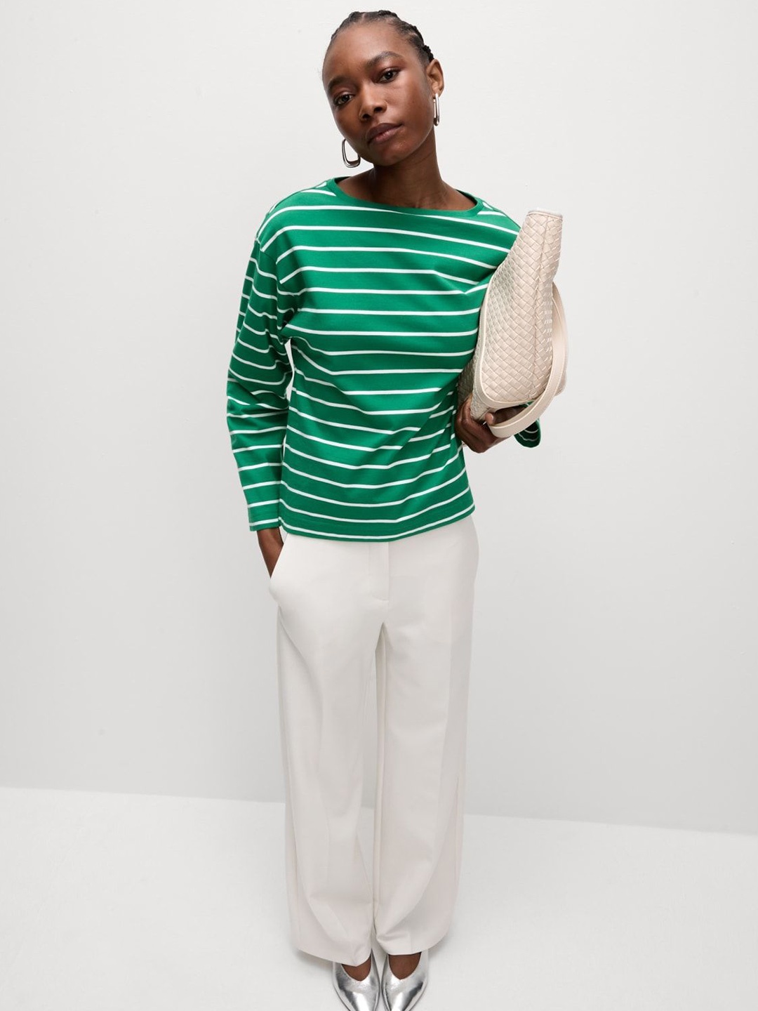 

Marks & Spencer Striped Cotton Top, Green