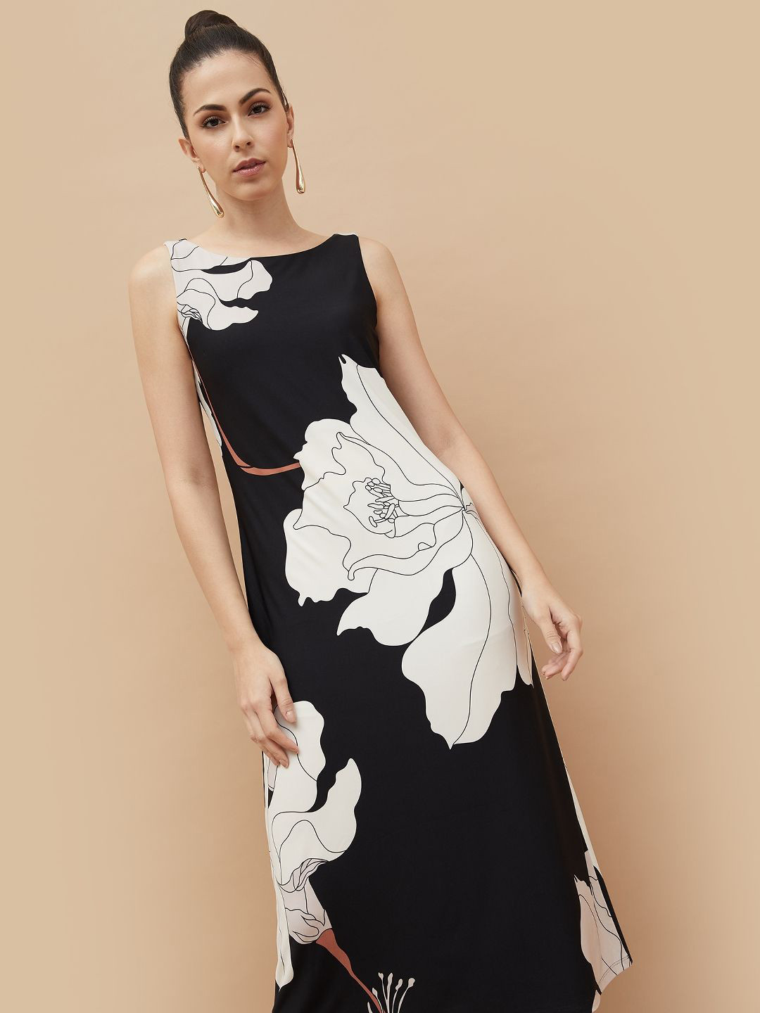 

CODE by Lifestyle Floral Printed A-Line Midi Dress, Black