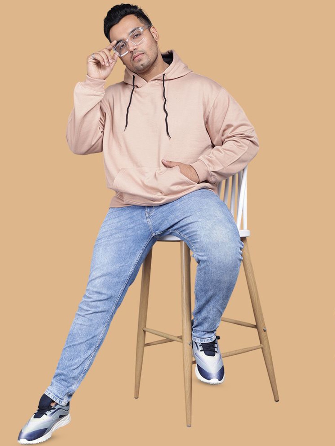 

Wear Your Opinion Men Plus Size Drop Shoulder Hooded Sweatshirt, Beige
