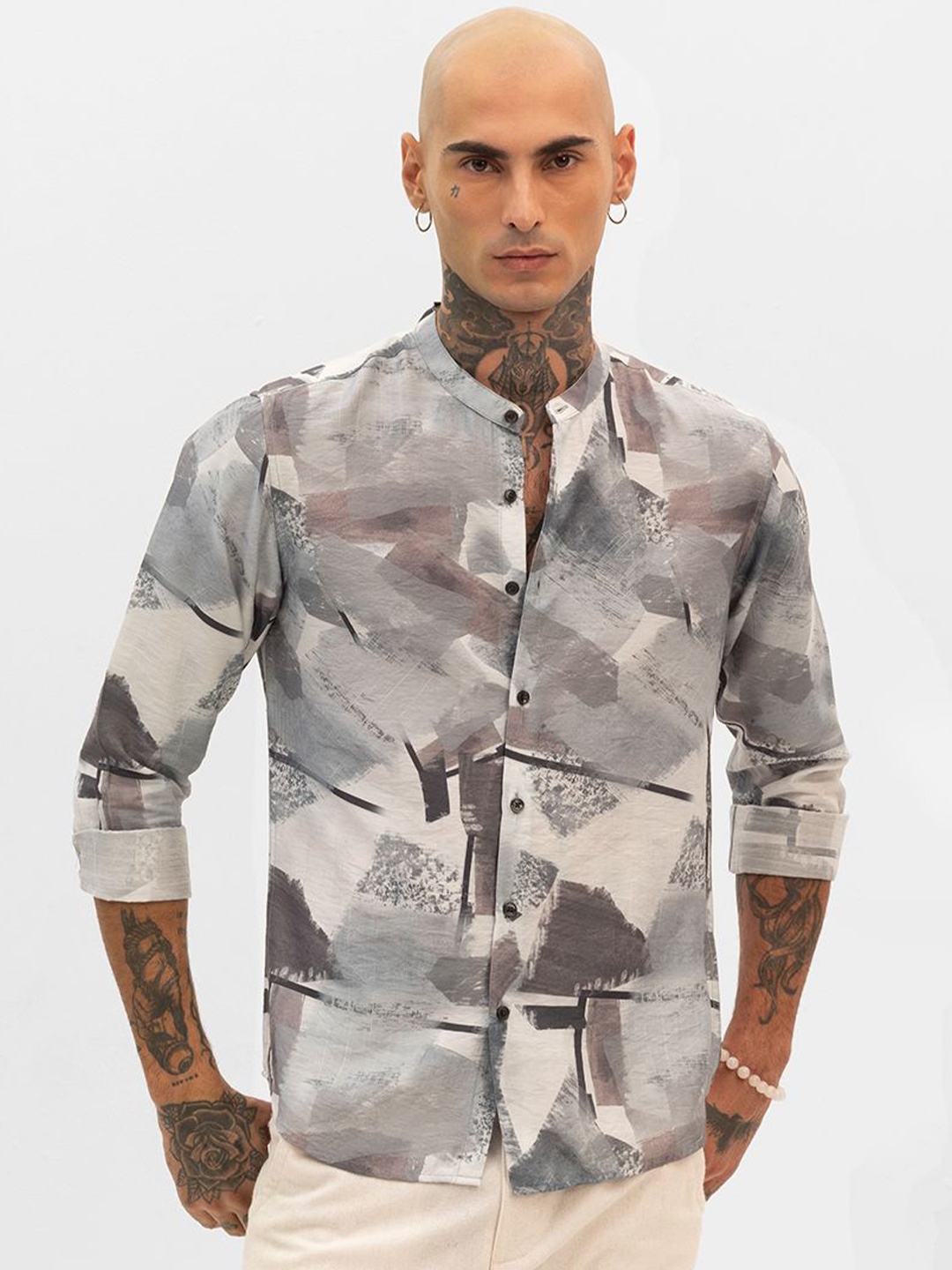 

Snitch Men Smart Slim Fit Opaque Printed Casual Shirt, Grey