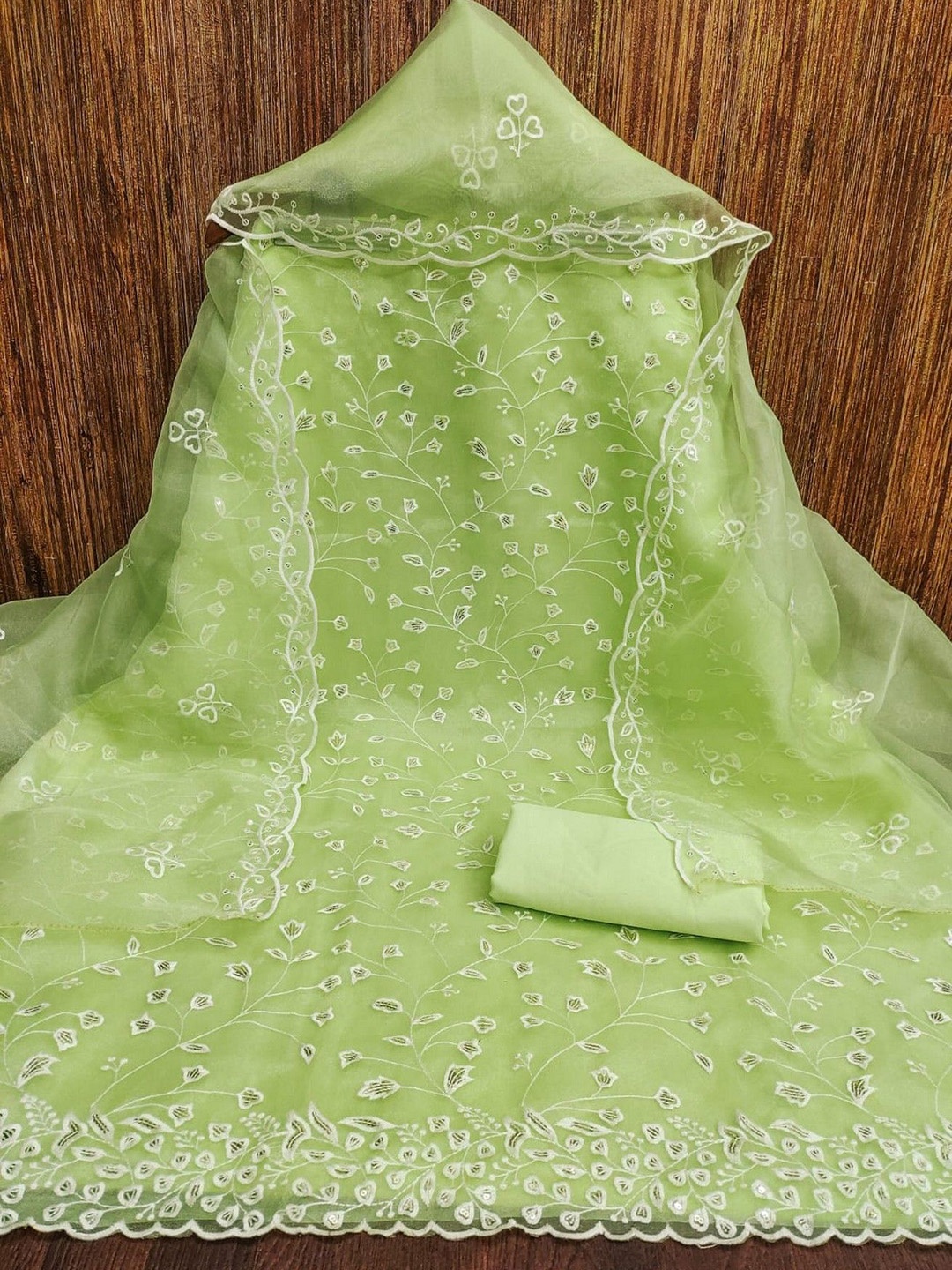 

mimi design Organza Unstitched Dress Material, Green