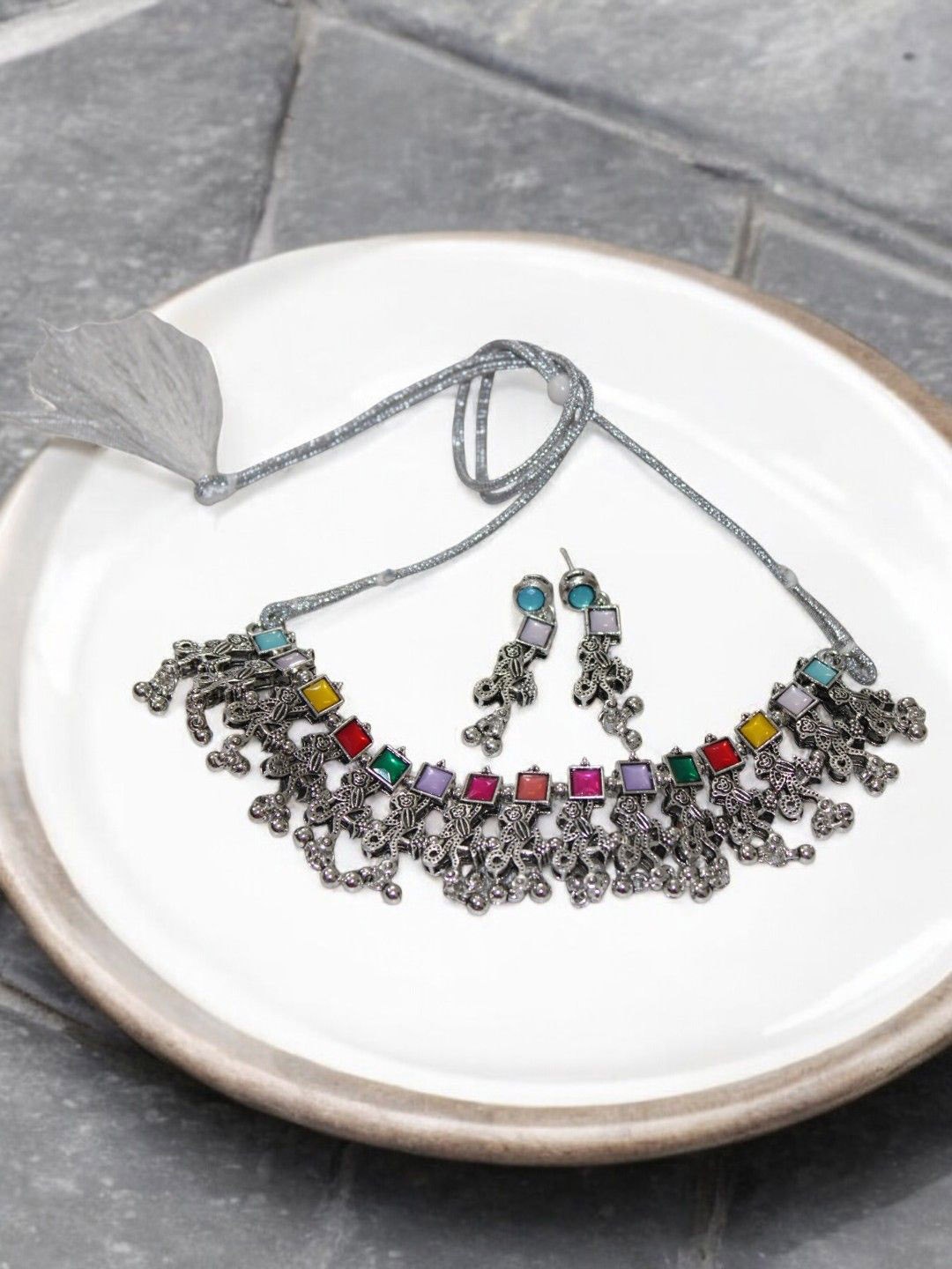 

Jolly Faces Stone-Studded Jewellery Set, Silver