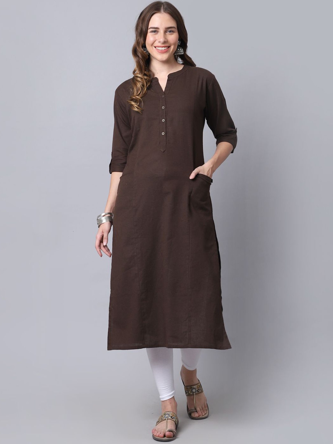 

Pistaa Women Thread Work Kurta, Brown