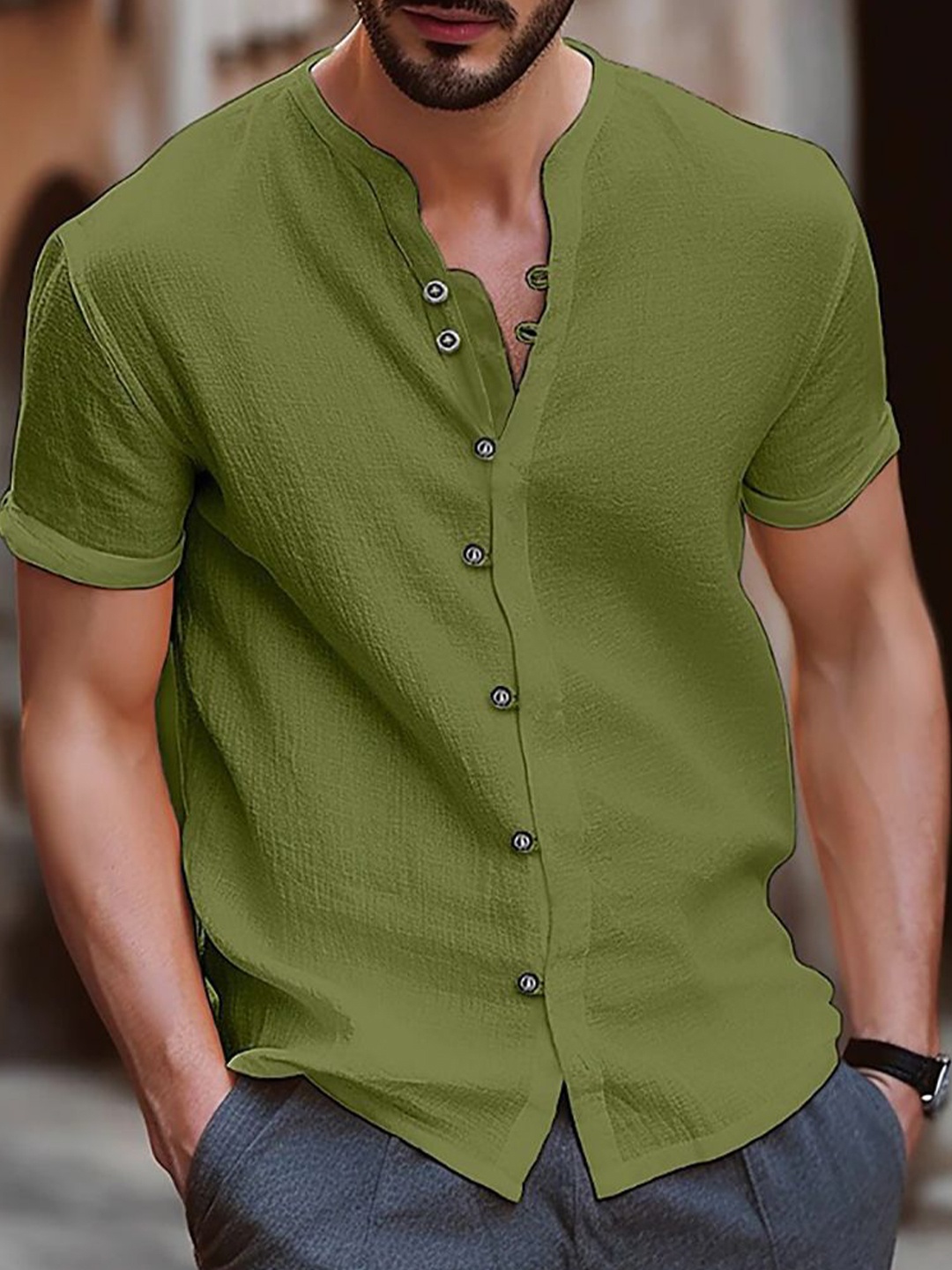 

StyleCast x Revolte Men Opaque Casual Shirt, Green
