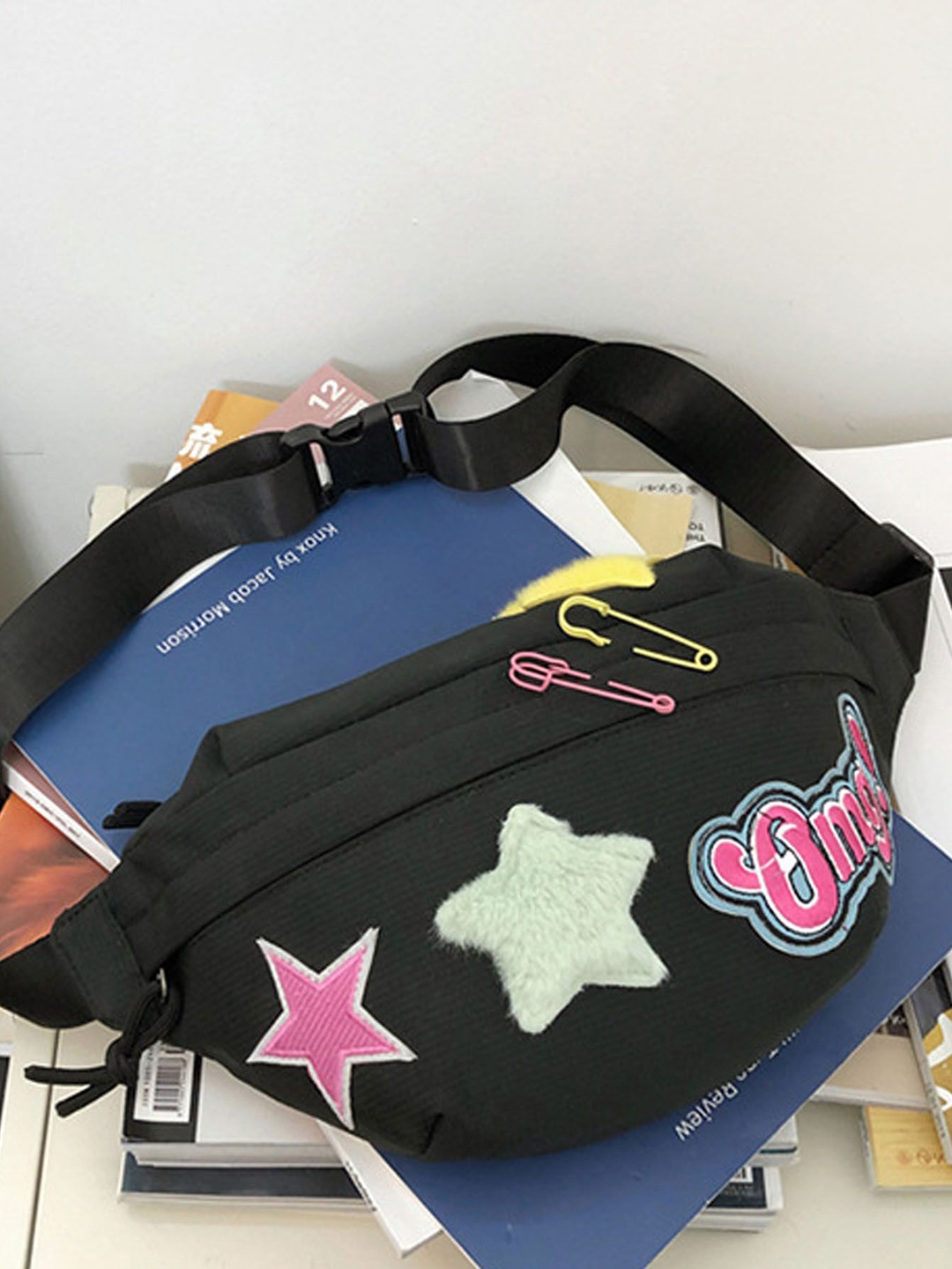 

StyleCast Black & Pink Fanny Pack With Applique Detail