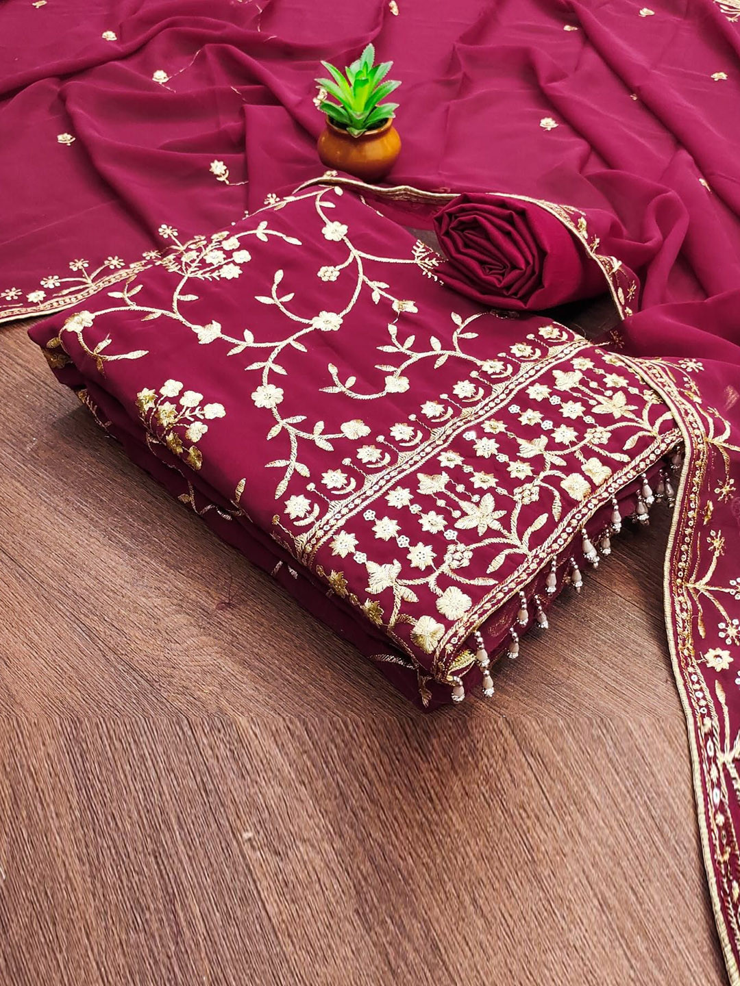

ZEEPKART Silk Georgette Unstitched Dress Material, Pink