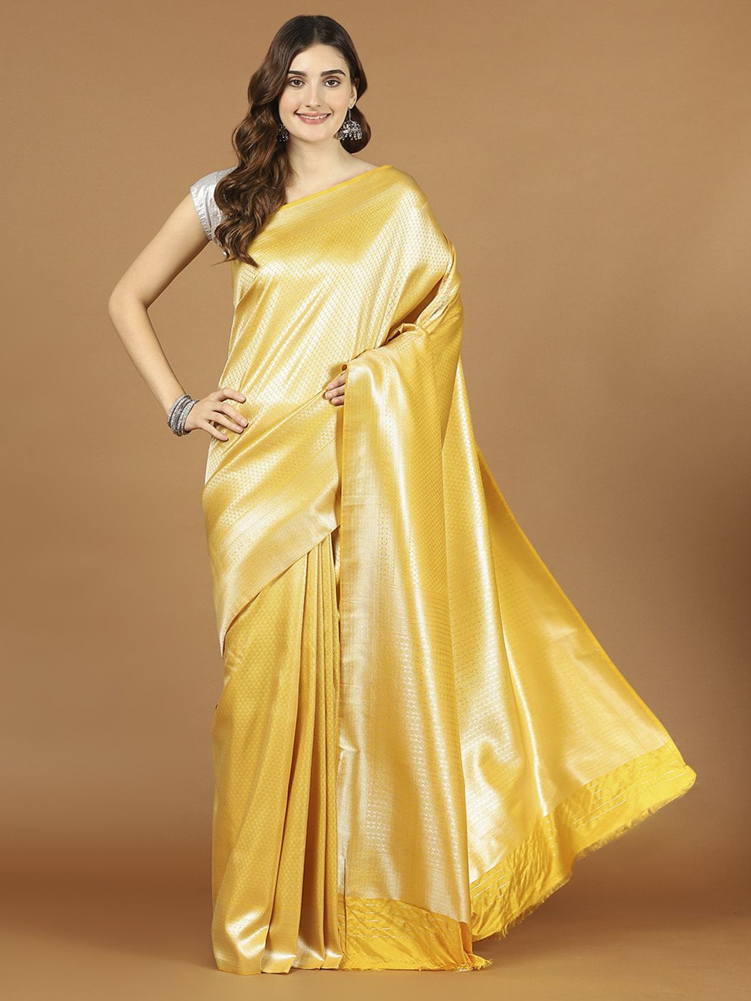 

Meena Bazaar Woven Design Zari Art Silk Saree, Yellow