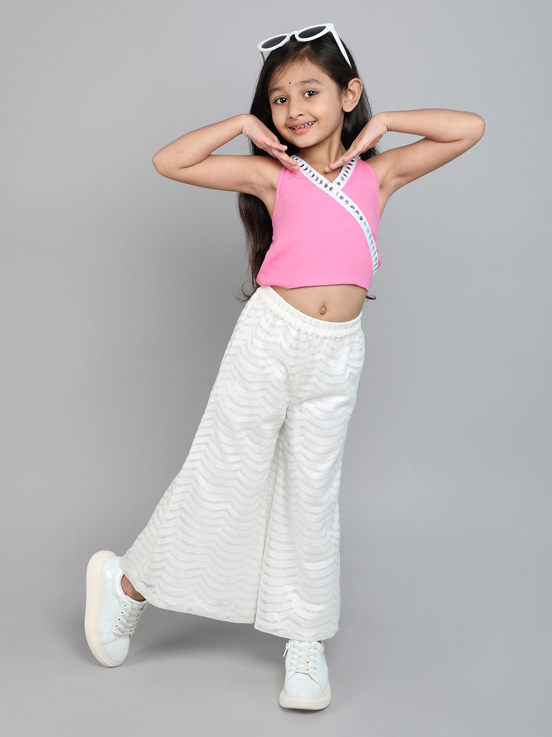 

taffykids Girls Embellished Top with Palazzos, Pink