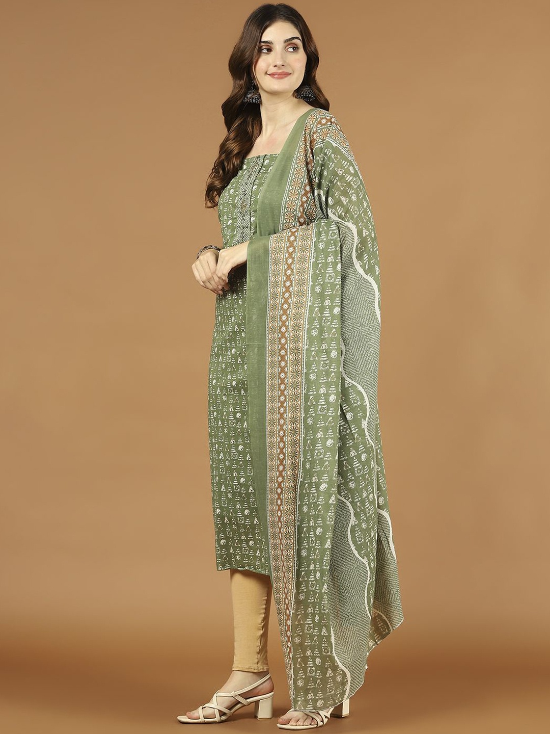 

Meena Bazaar Abstract Printed Cotton Unstitched Dress Material, Green