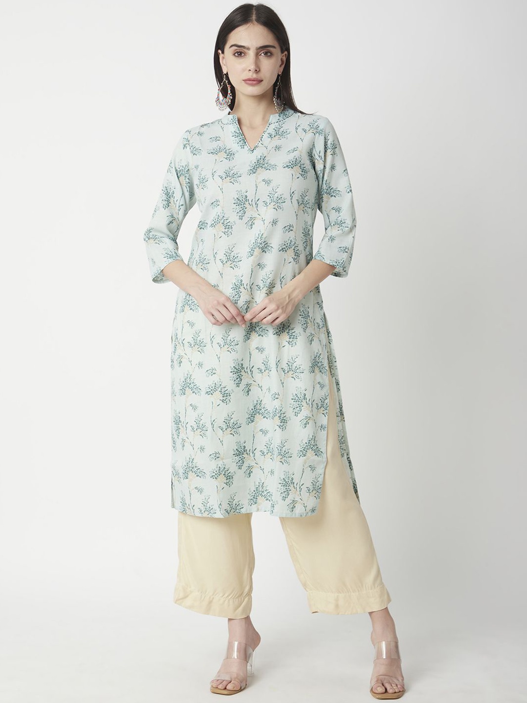 

R&B Women Floral Printed Sequinned Kurta, Green