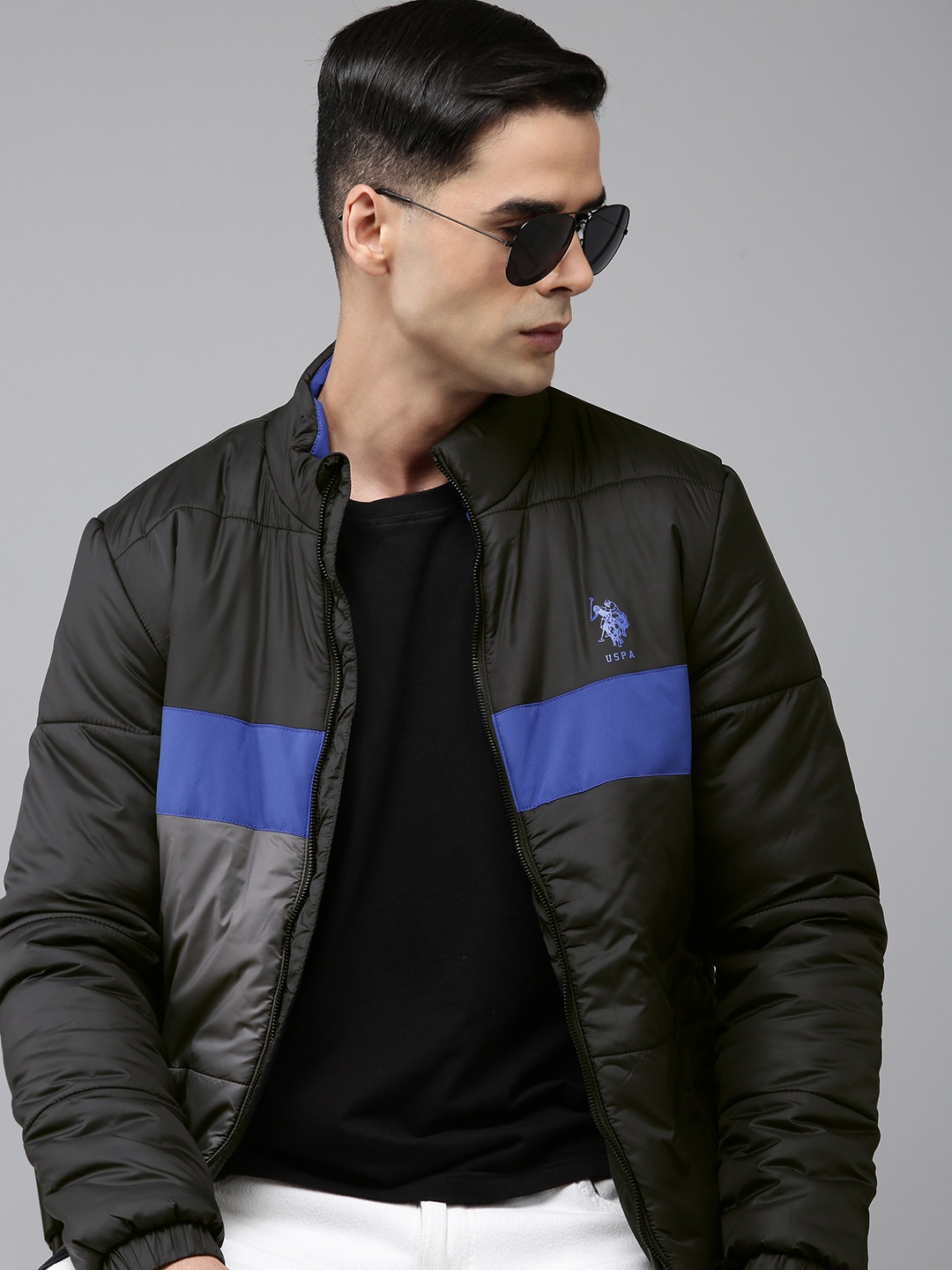 

U.S. Polo Assn. Men Black Blue Colourblocked Padded Jacket