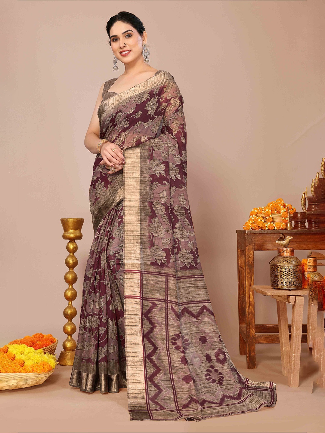 

KALINI Floral Saree, Maroon