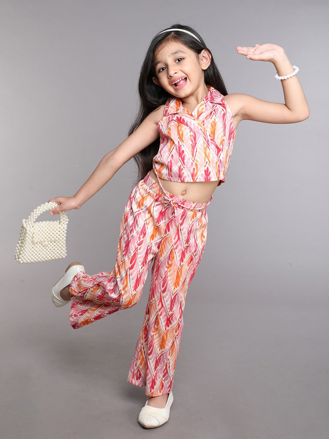 

taffykids Girls Printed Top with Trousers, Orange