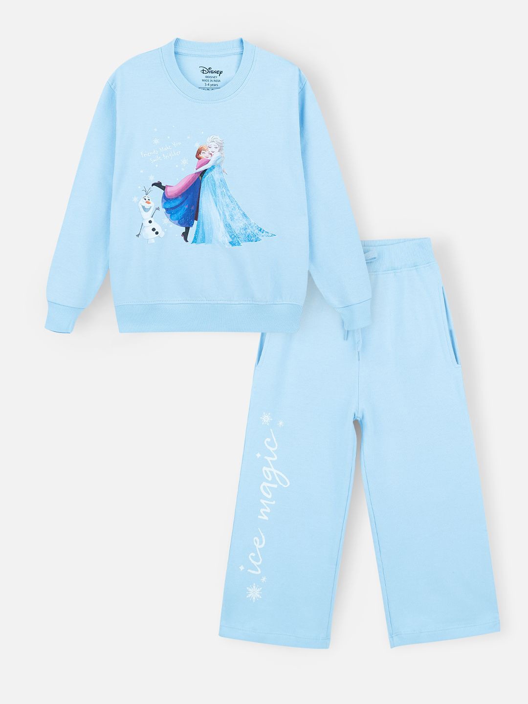 

Nap Chief Girls Disney Frozen Printed Pure Cotton Oversized Sweatshirt with Trousers, Blue