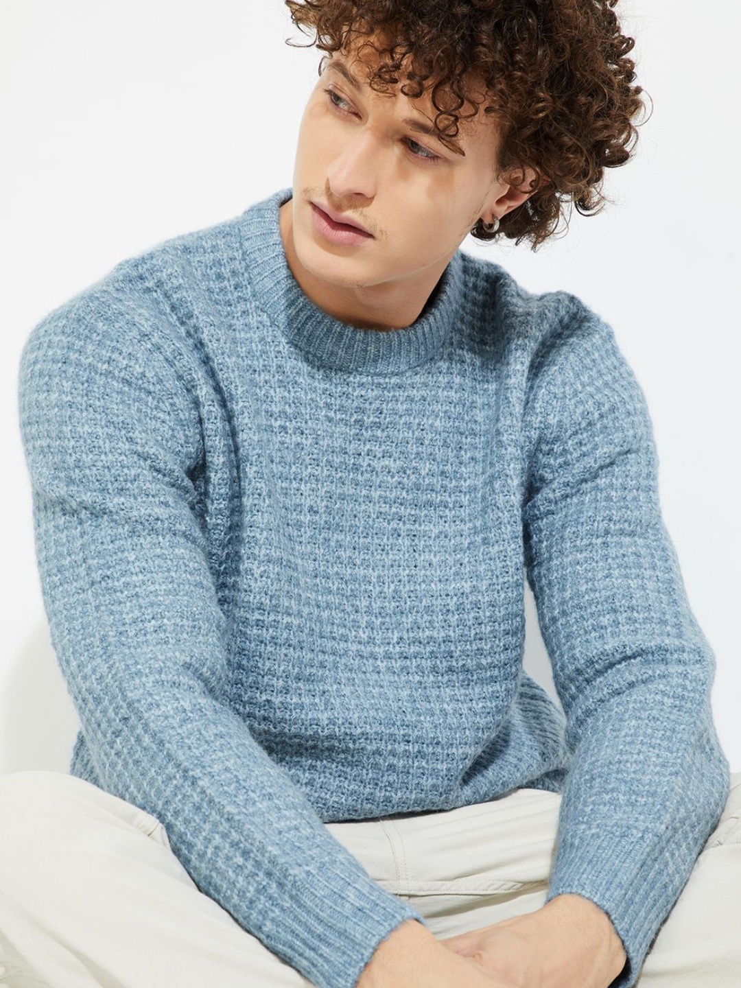 

MAX URB_N Men Heavy Knit Textured Sweater, Blue