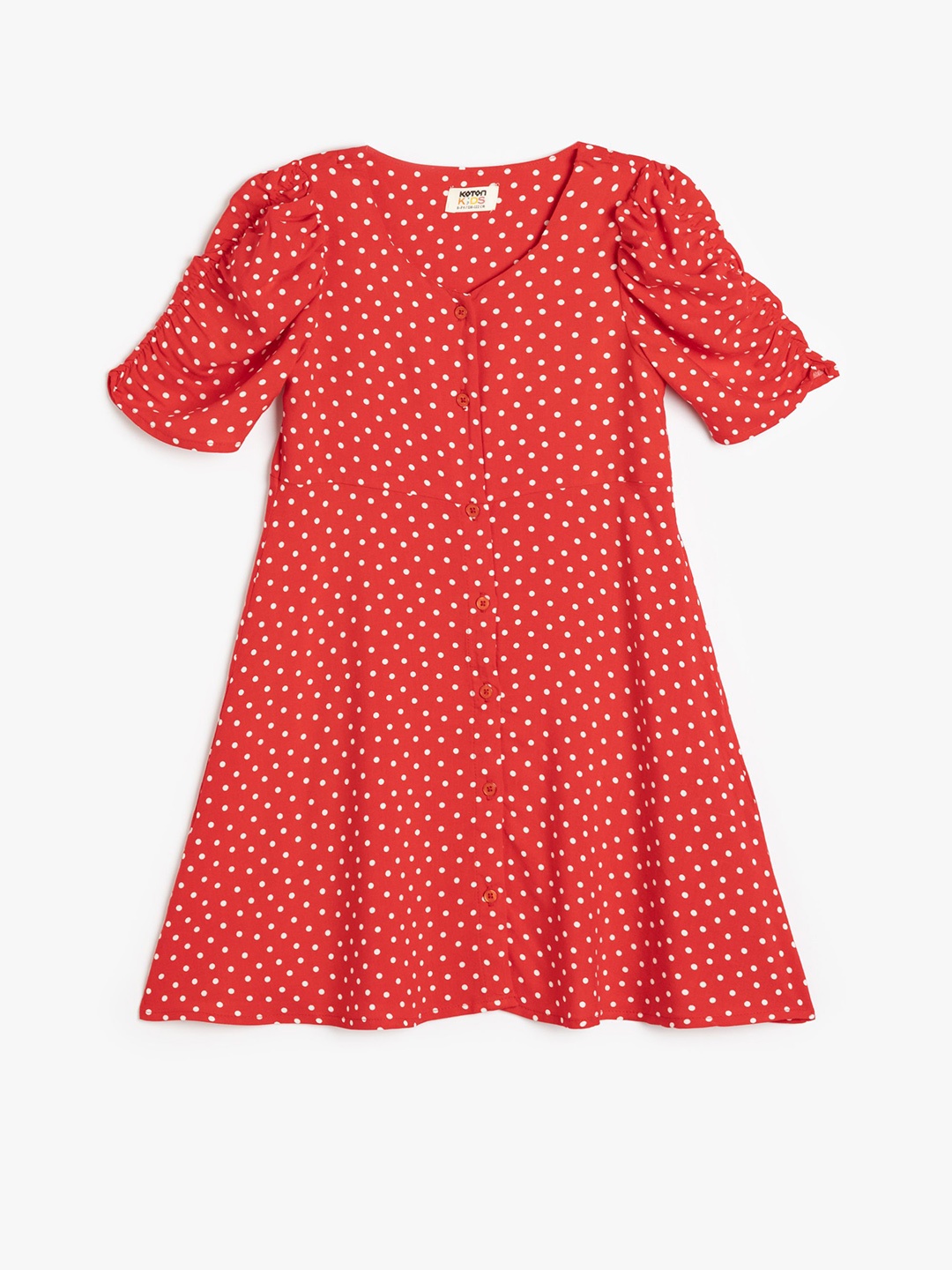 

Koton Polka Dot Print Puff Sleeve A-Line Dress, Red