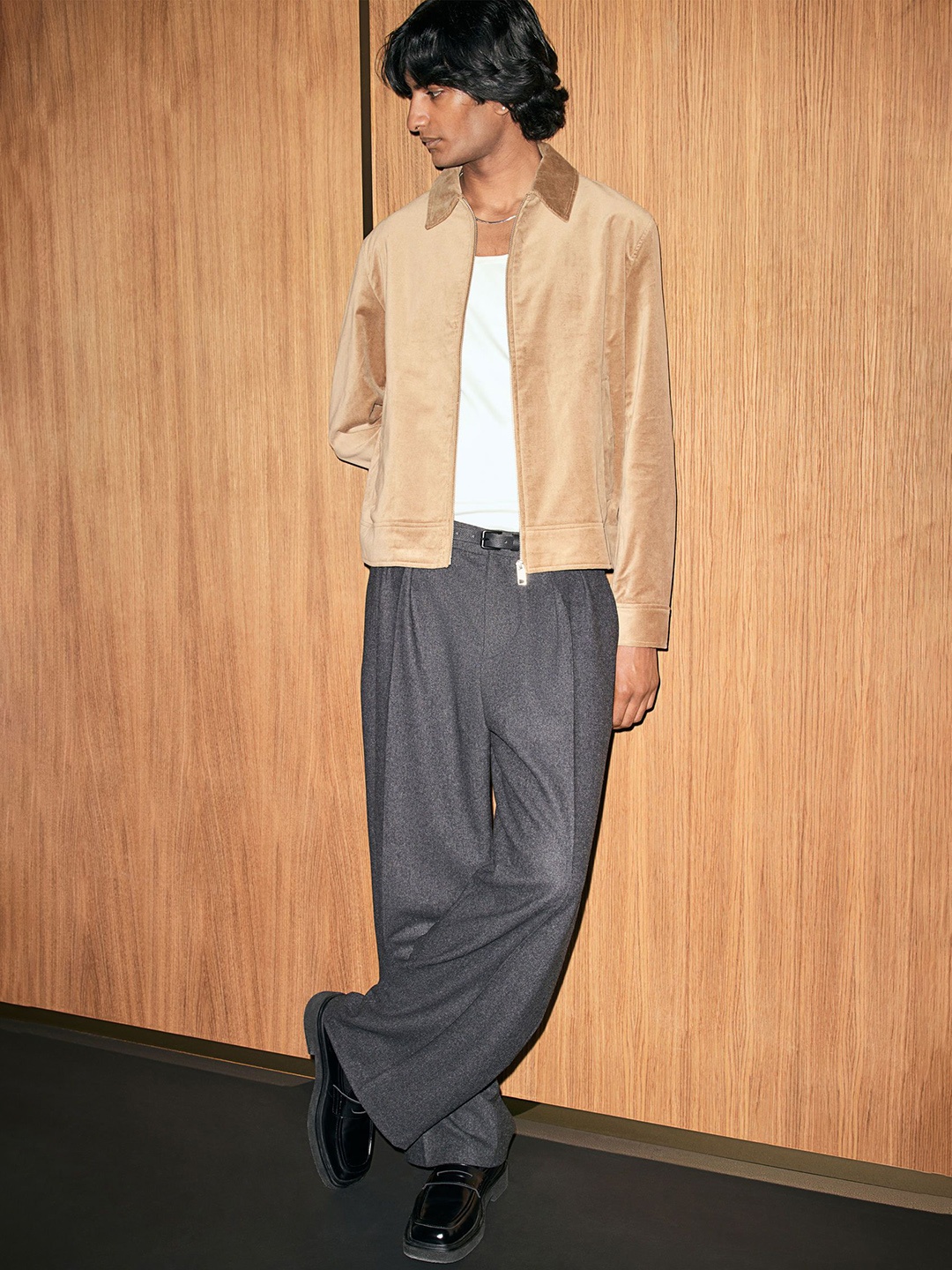 

H&M Regular Fit Velvet Jacket, Beige