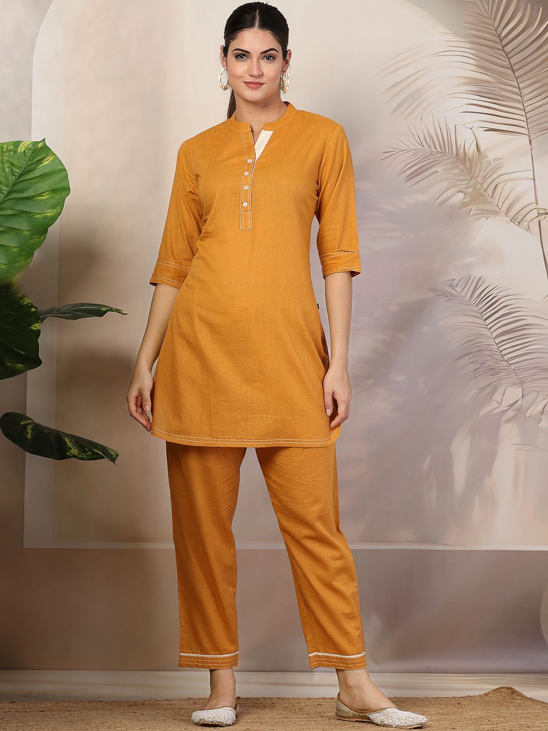 

Pistaa Pure Cotton Top With Trousers, Yellow