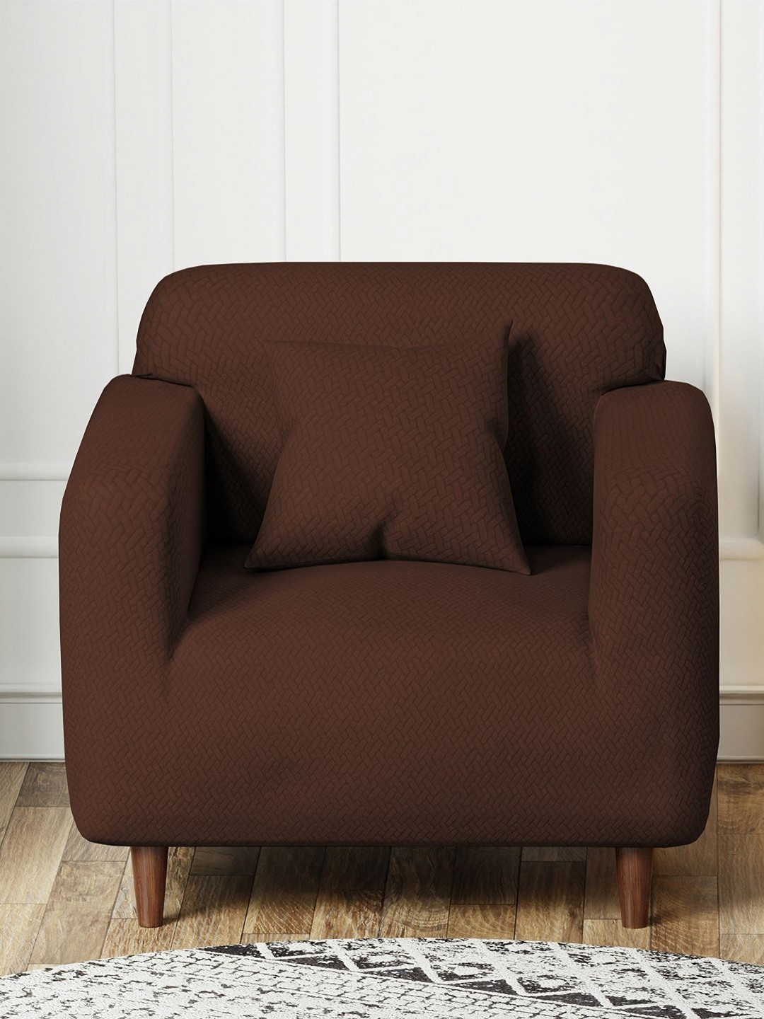

Myntra Elegant Homes Brown Textured Single Seater Jacquard Sofa Cover With Cushion Cover
