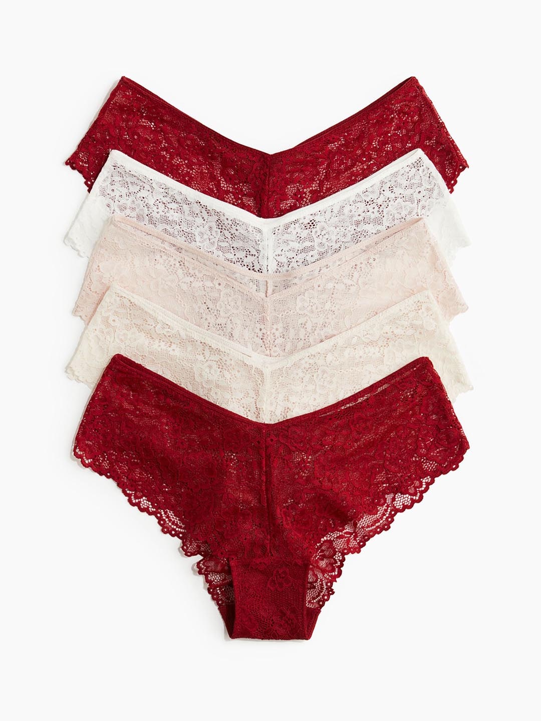 

H&M 5-Pack Lace Hipster Briefs - 1171002015, Red