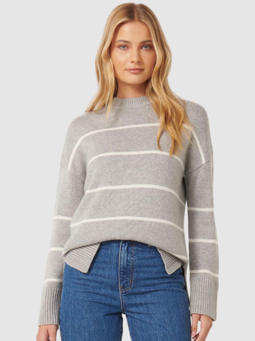 

Forever New Women Striped Pullover, Grey