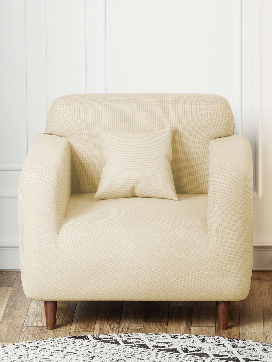 

Myntra Elegant Homes Cream-Coloured Textured Jacquard Sofa Cover With Cushion Cover