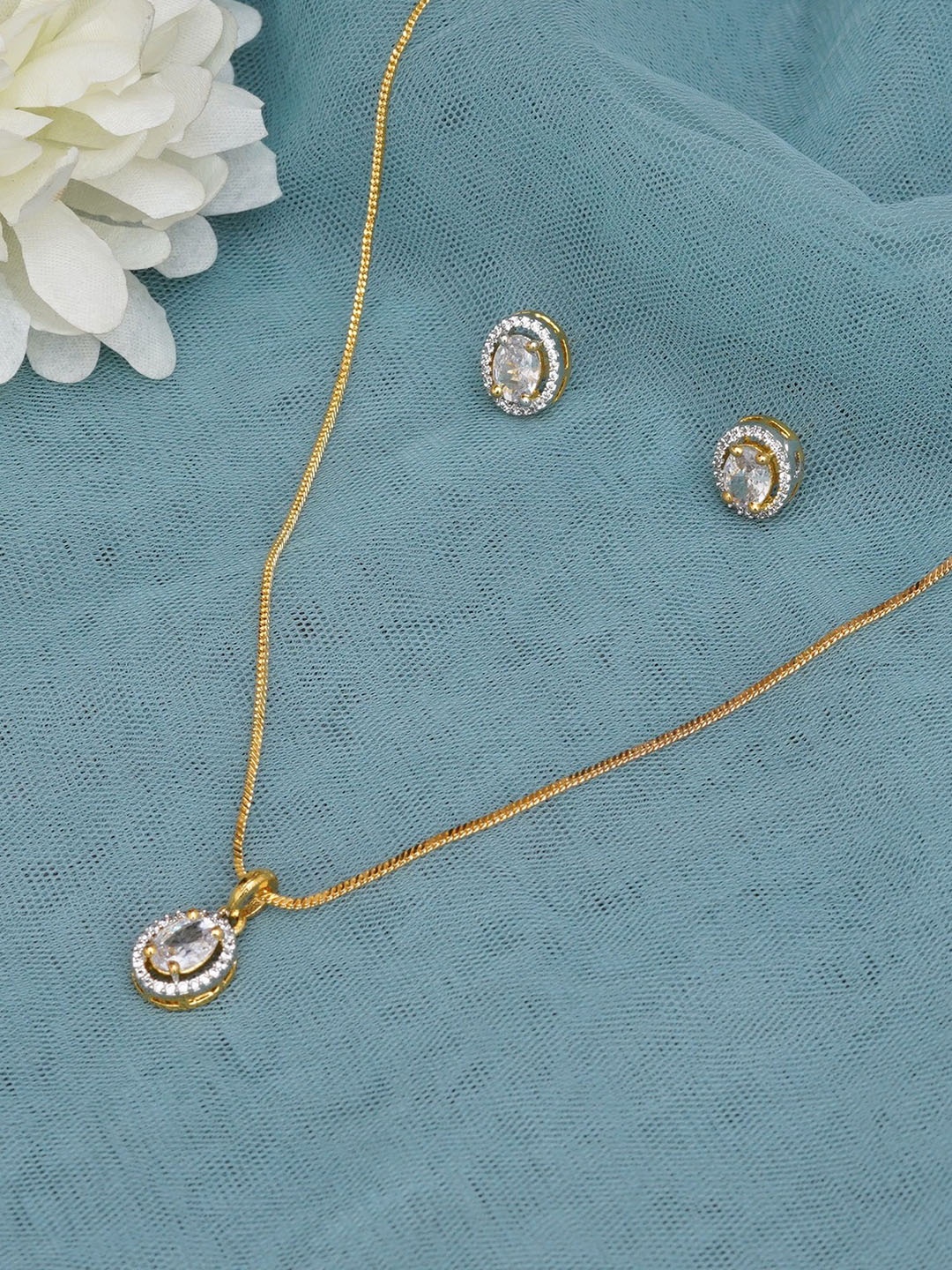 

Mali Fionna Gold Plated CZ Studded Pendant Set