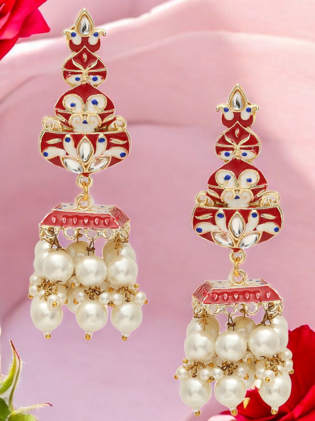 

Anouk Dome Shaped Jhumkas Earrings, Red