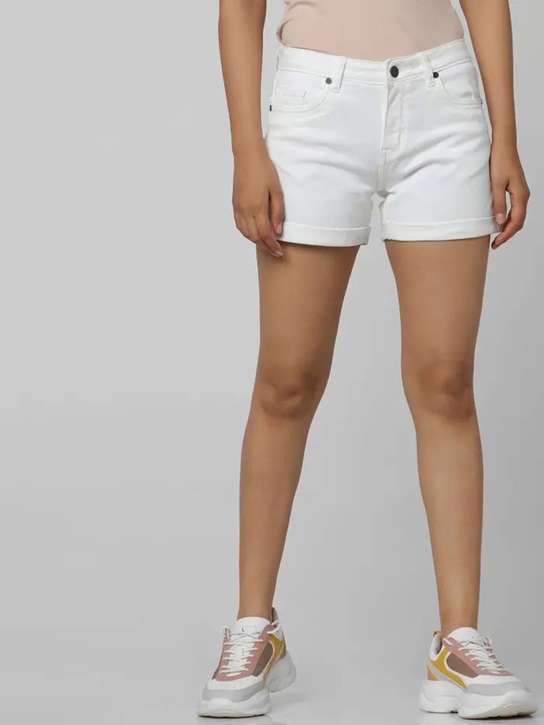 

KEX Women Regular Fit Mid-Rise Denim Shorts, White