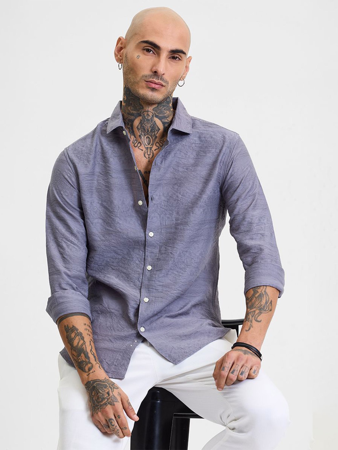 

Snitch Men Smart Slim Fit Opaque Casual Shirt, Grey