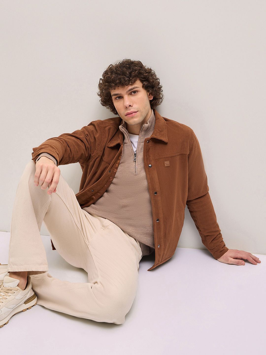 

THE BEAR HOUSE Men Striped Lightweight Outdoor Open Front Jacket, Brown