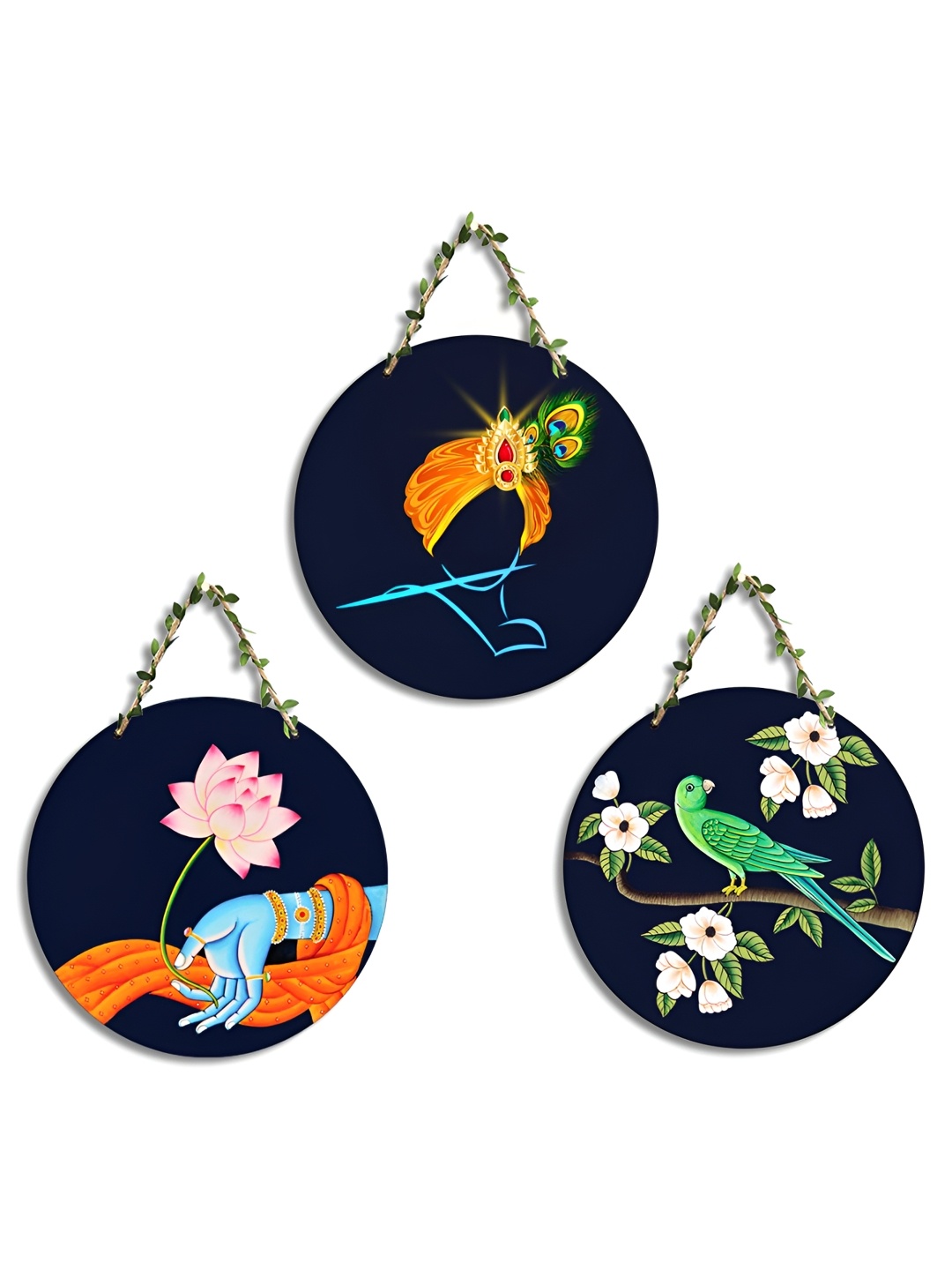 

SEHAZ ARTWORKS New circle Black & Green 3 Pieces Printed Wooden Wall Hanging Decor