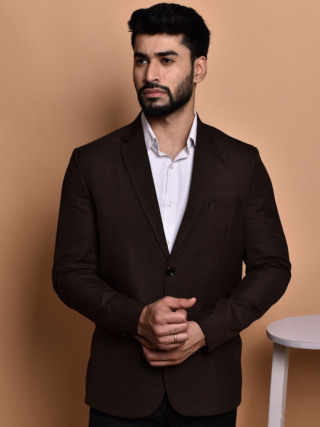 

PRINTINDIA Notched Lapel Single Breasted Formal Blazer, Brown