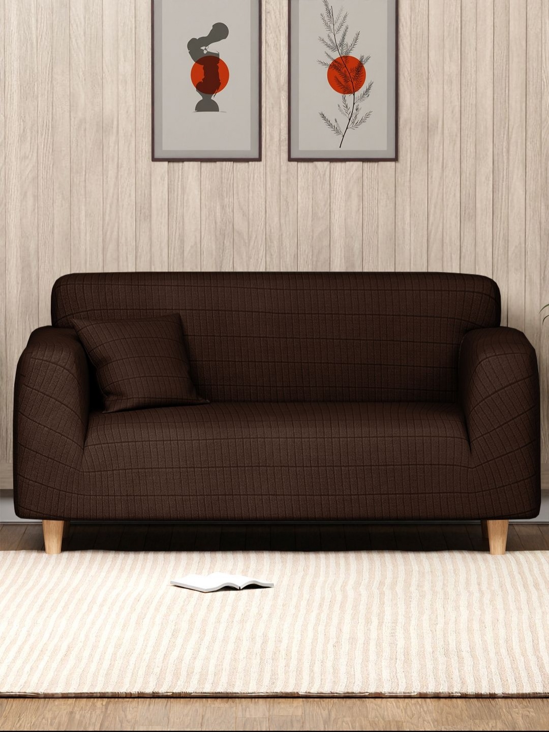 

Myntra Elegant Homes Brown Textured Two Seater Sofa Cover With Cushion Cover