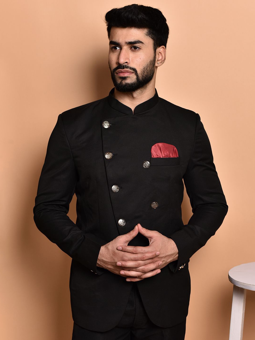 

PRINTINDIA Double Breasted Formal Blazer, Black