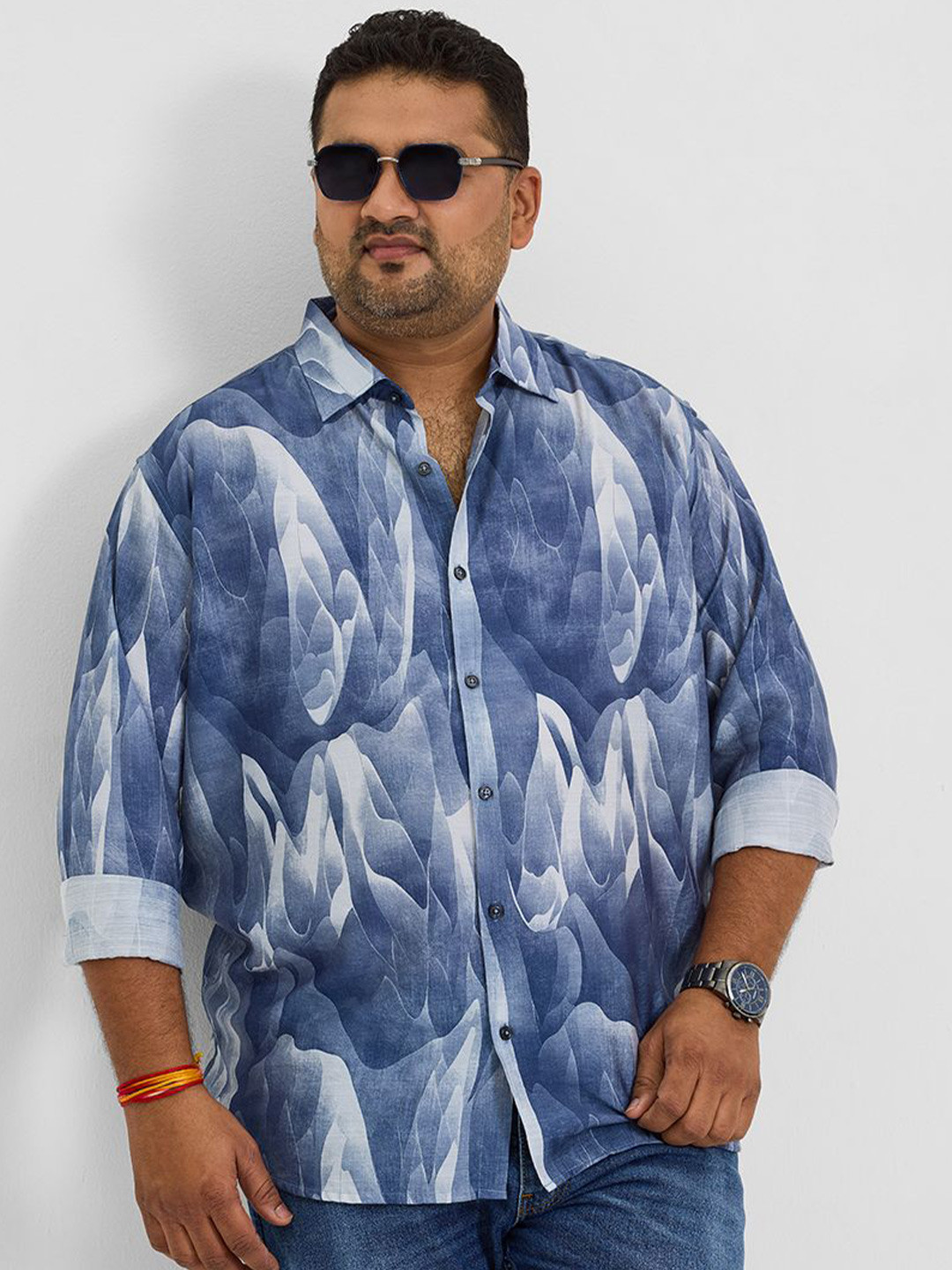 

Snitch Plus Size Men Classic Opaque Printed Casual Shirt, Blue