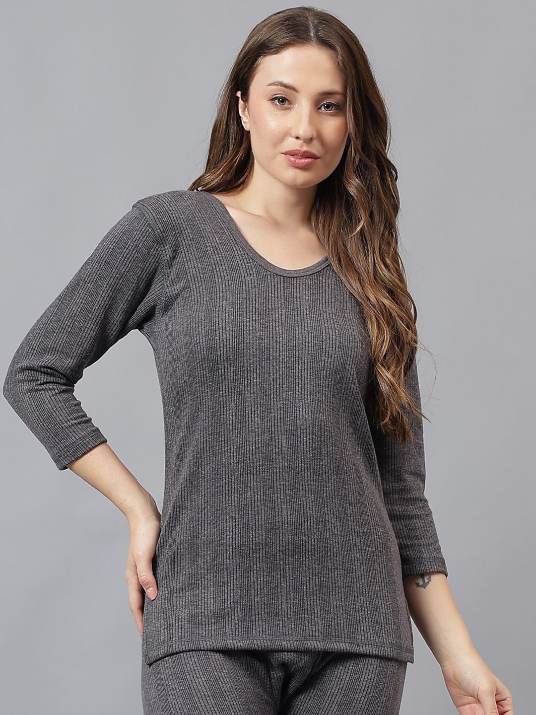 

JJAAGG T Women Ribbed Thermal Top, Charcoal