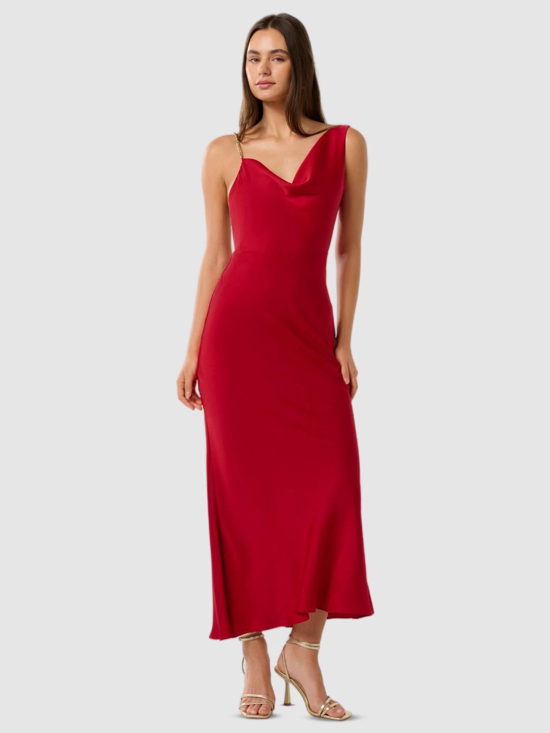 

Forever New Cowl Neck Satin Fit & Flare Maxi Dress, Red