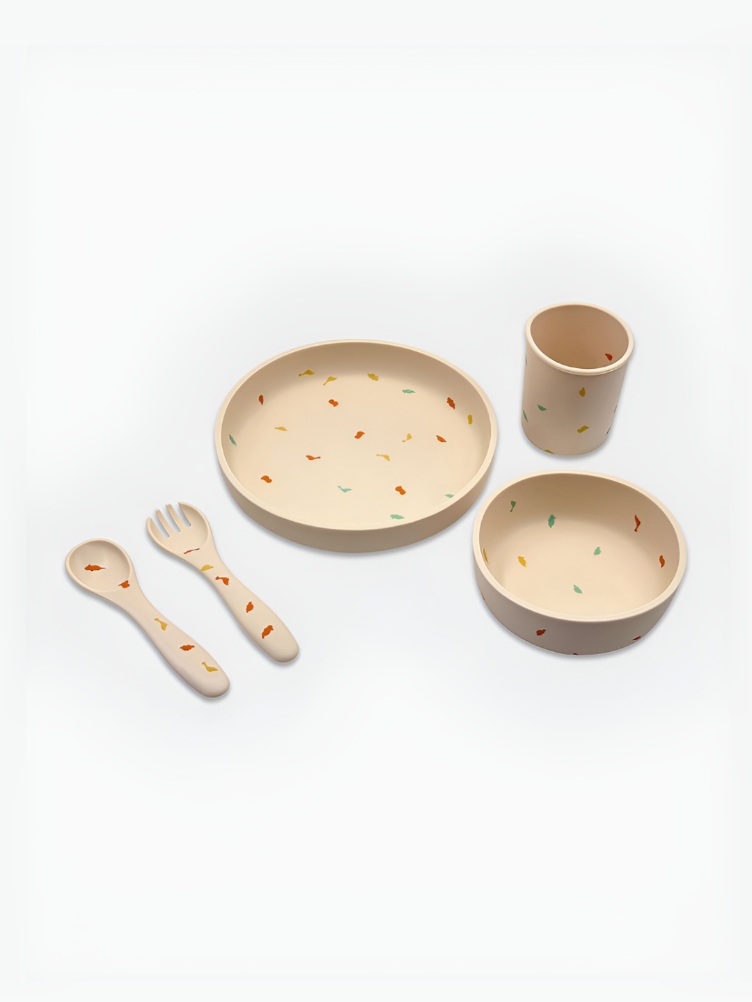 

MiArcus Beige 5 Pieces Printed Silicone Dishwasher and Microwave Safe Dinner Set